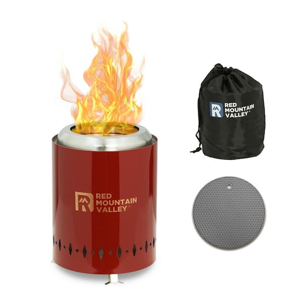 5.5 in. x 7.7 in. Smokeless Portable Stainless Steel Tabletop Fire Pit in Red with Fireproof Mat for Outdoor Camping