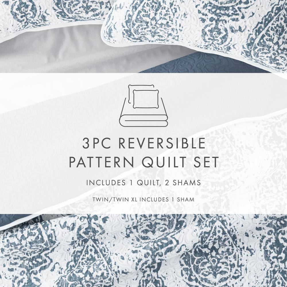 Dusk Blue Twin Reversible Microfiber Quilt Set
