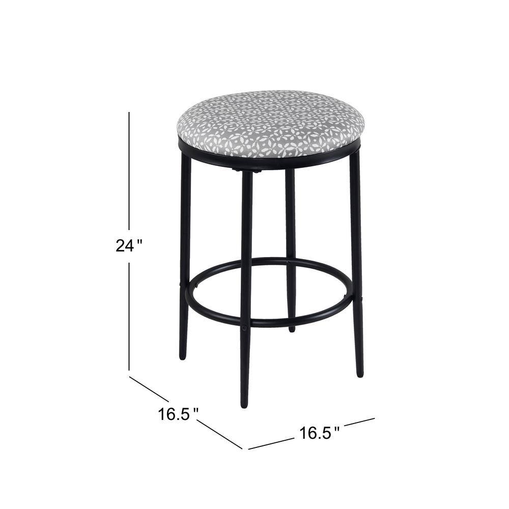 Light Gray Upholstered Metal Backless Counter Stool
