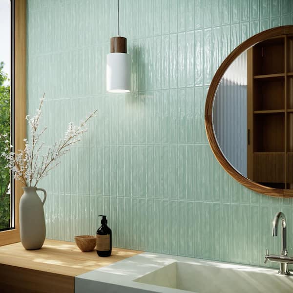 Nova Fern Green 1.97 in. x 11.81 in. Polished Ceramic Subway Tile Sample