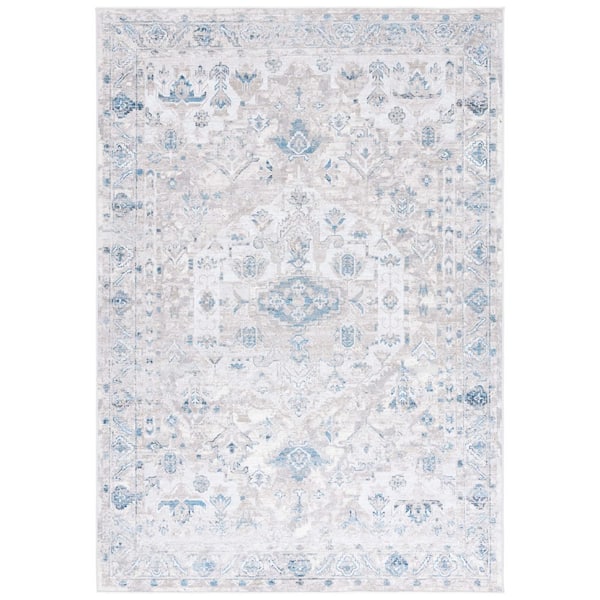 Orlando 4 ft. x 6 ft. Gray/Blue Traditional Distressed Herati Washable Area Rug