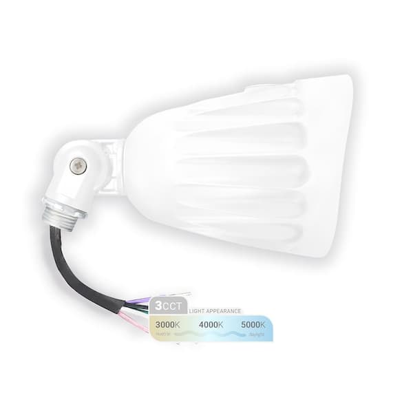 NuWatt 25W Outdoor White Integrated LED Bullet Light, 3-Color Selectable, Weatherproof Landscape Lighting, Dimmable, 120-277V