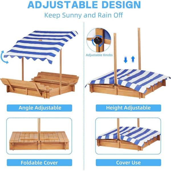 3.8 ft. W x 3.8 ft. L Outdoor Wood Kids Sandbox with Adjustable