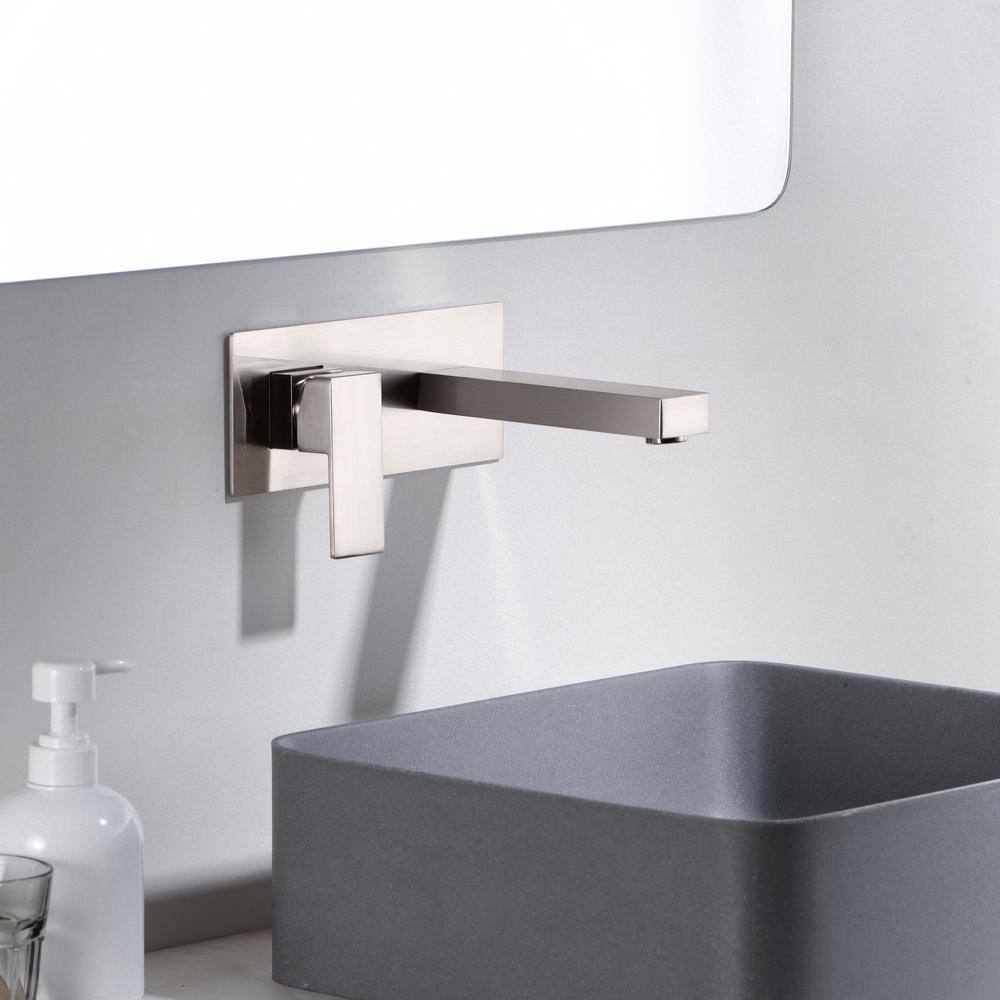 Brushed Nickel Wall Mount Bathroom Faucet with Lever Handle