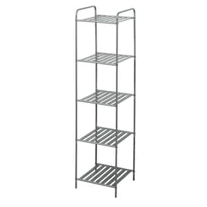 13 in. W Bathroom Linen Tower in Satin Nickel with 5 Slatted Shelves