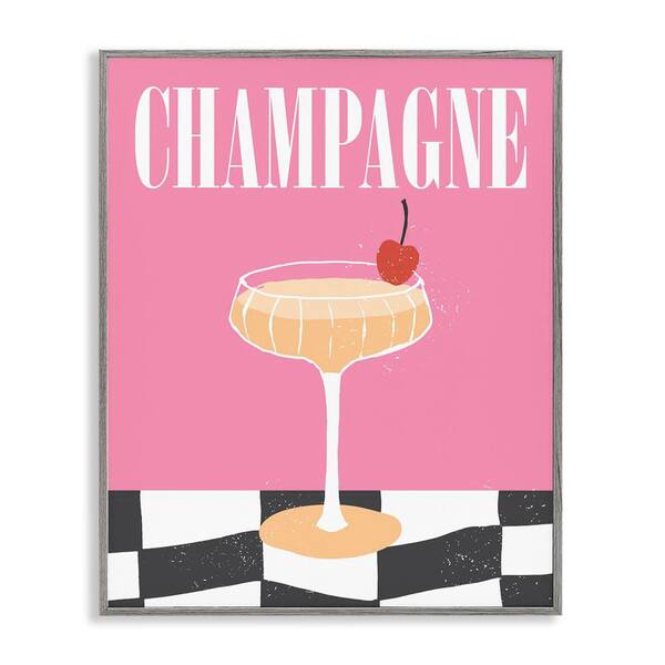 Stupell Industries Champagne with Cherry by House of Lulu Gray Framed Food Giclee Art Print 30 in. x 24 in.