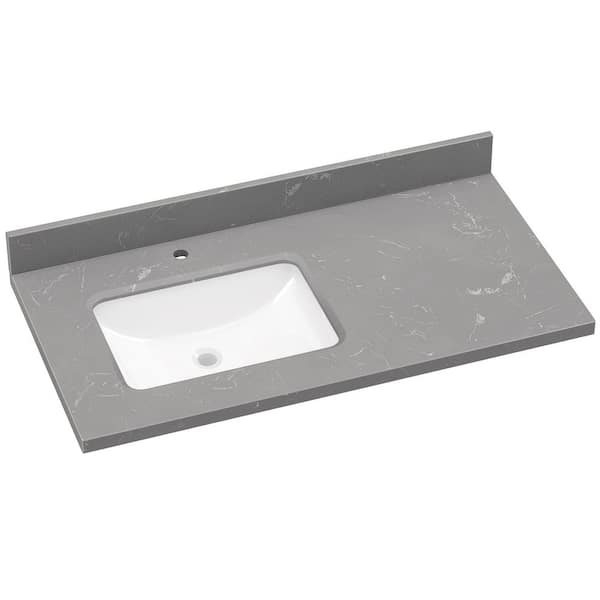 Zeafive 60 in. W x 22 in. D Cultured Marble White Rectangular