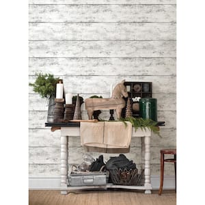 Cabin White Fabric Pre-Pasted Textured Wood Planks Strippable Wallpaper