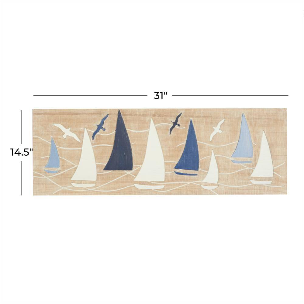 Brown and Blue Wooden Nautical Sailboat Wall Decor