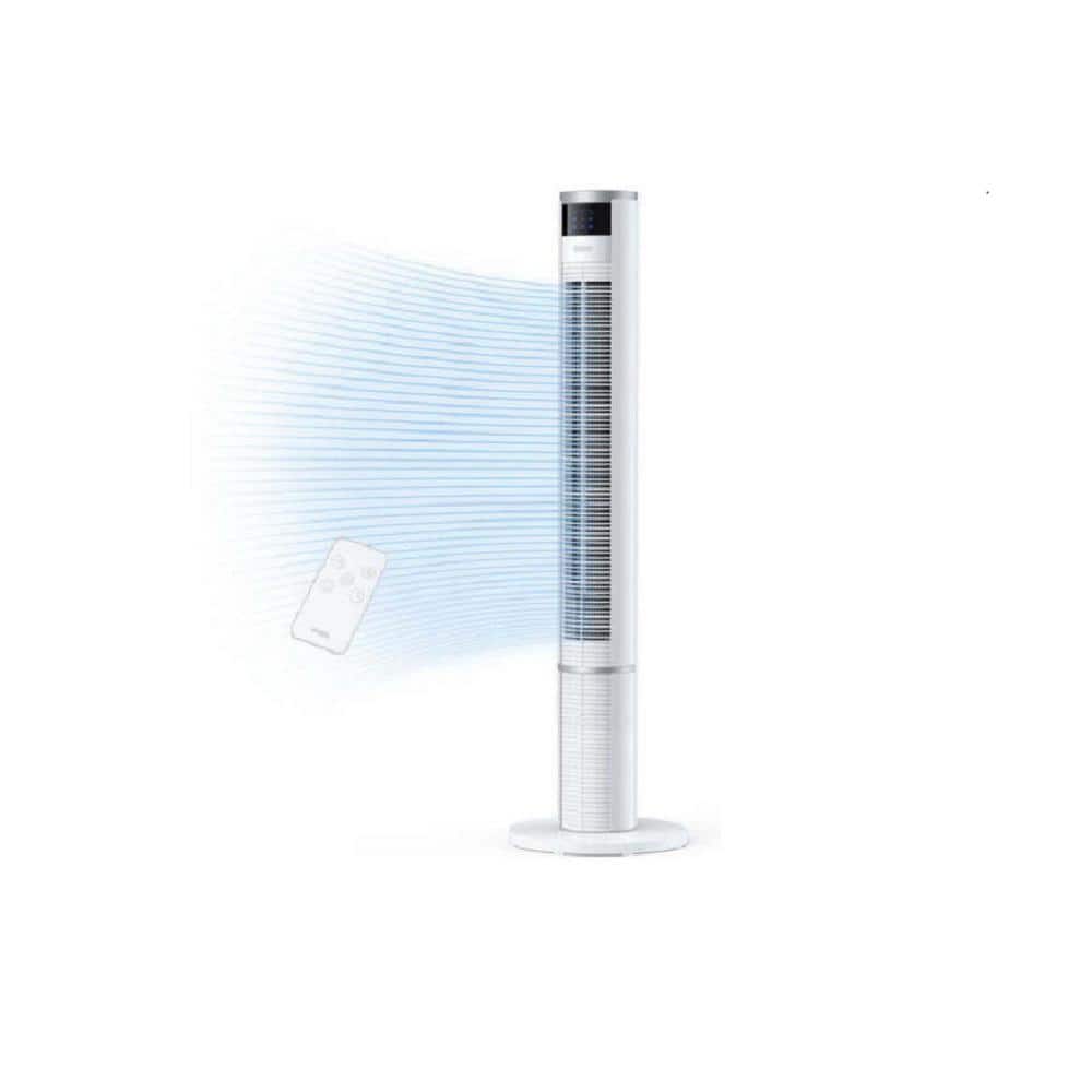 43 in. 3-Speed Tower Fan in White, Oscillating with Remote Control,3 Modes,