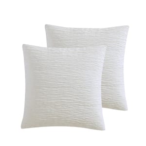Ruched Chenille Beige Microfiber 20 in. x 20 in. Square Pillow Cover
