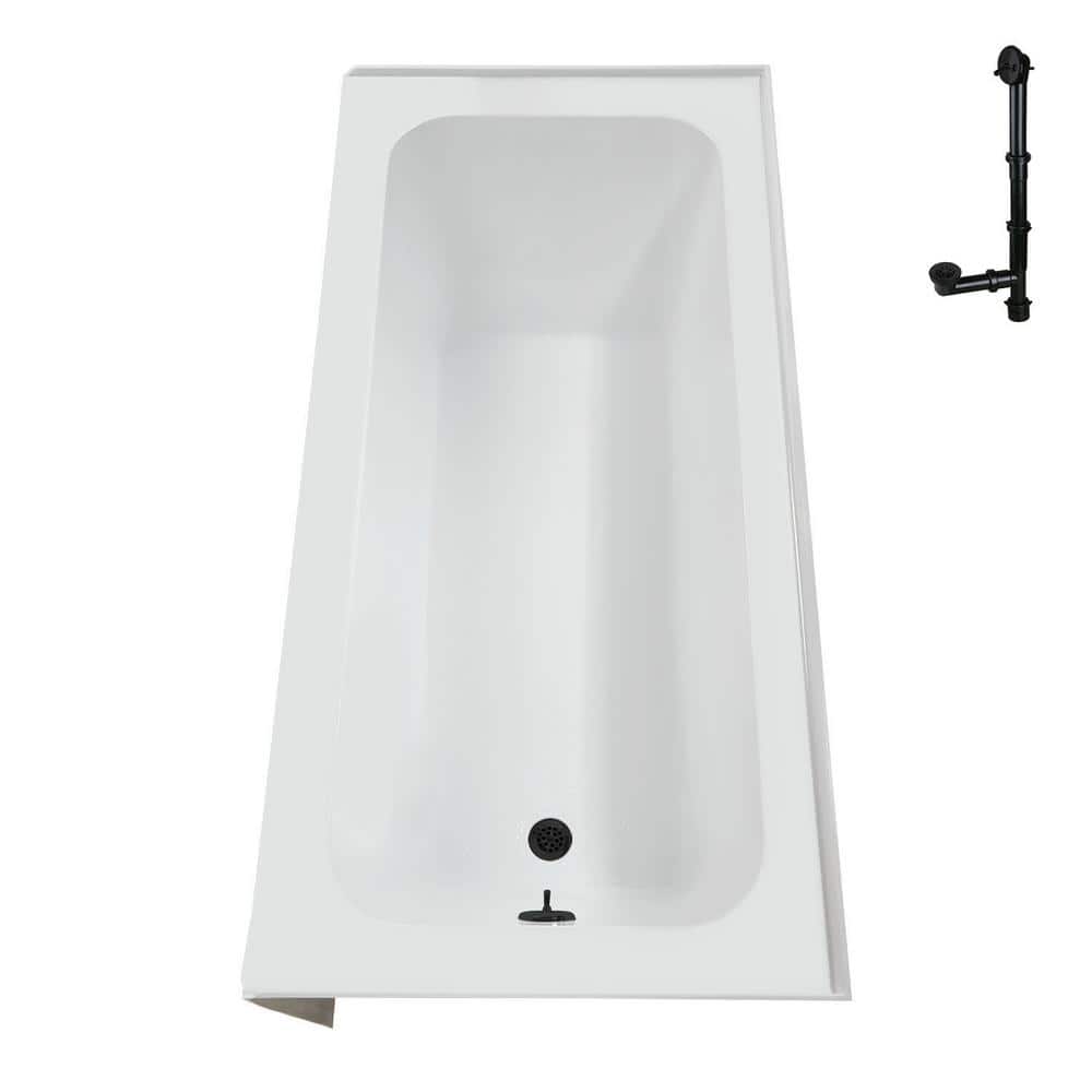 Glossy White Rectangular Acrylic Alcove Bathtub with Matte Black Trim