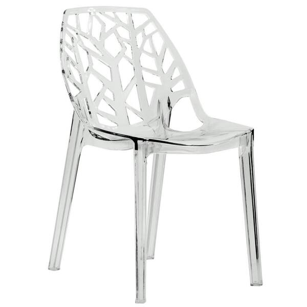 Leisuremod Cornelia Modern Spring Cut-Out Tree Design Stackable Dining Chair in Clear