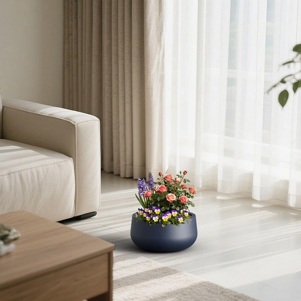 11 in.W x 6 in.H Navy Blue Medium Round Concrete Plant Pot/ Planter Bowl for Indoor and Outdoor with Enhanced Interior price history on PriceWatchPro