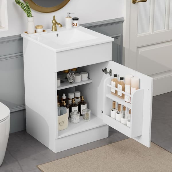 Modern 20 in. Wood White Bath Vanity with White Ceramic Sink Top, Bathroom Storage Cabinet with Adjustable Shelf