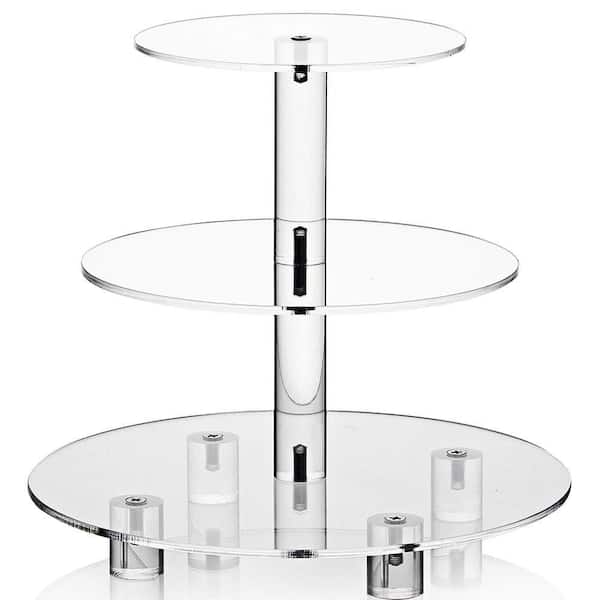 10.6 in. W x 11 in. H 3-Tier Round Acrylic Clear Plastic Cake Stand with Base for Wedding, Party, Baby Shower