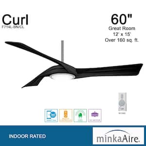 Curl 60 in. LED Indoor Brushed Nickel and Coal Smart Ceiling Fan with Light and Remote Control