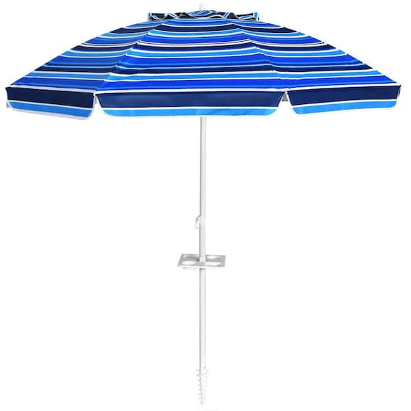 Unbranded 7.2 ft. Steel Outdoor Beach Umbrella with Sand Anchor and Tilt Mechanism in Navy Blue