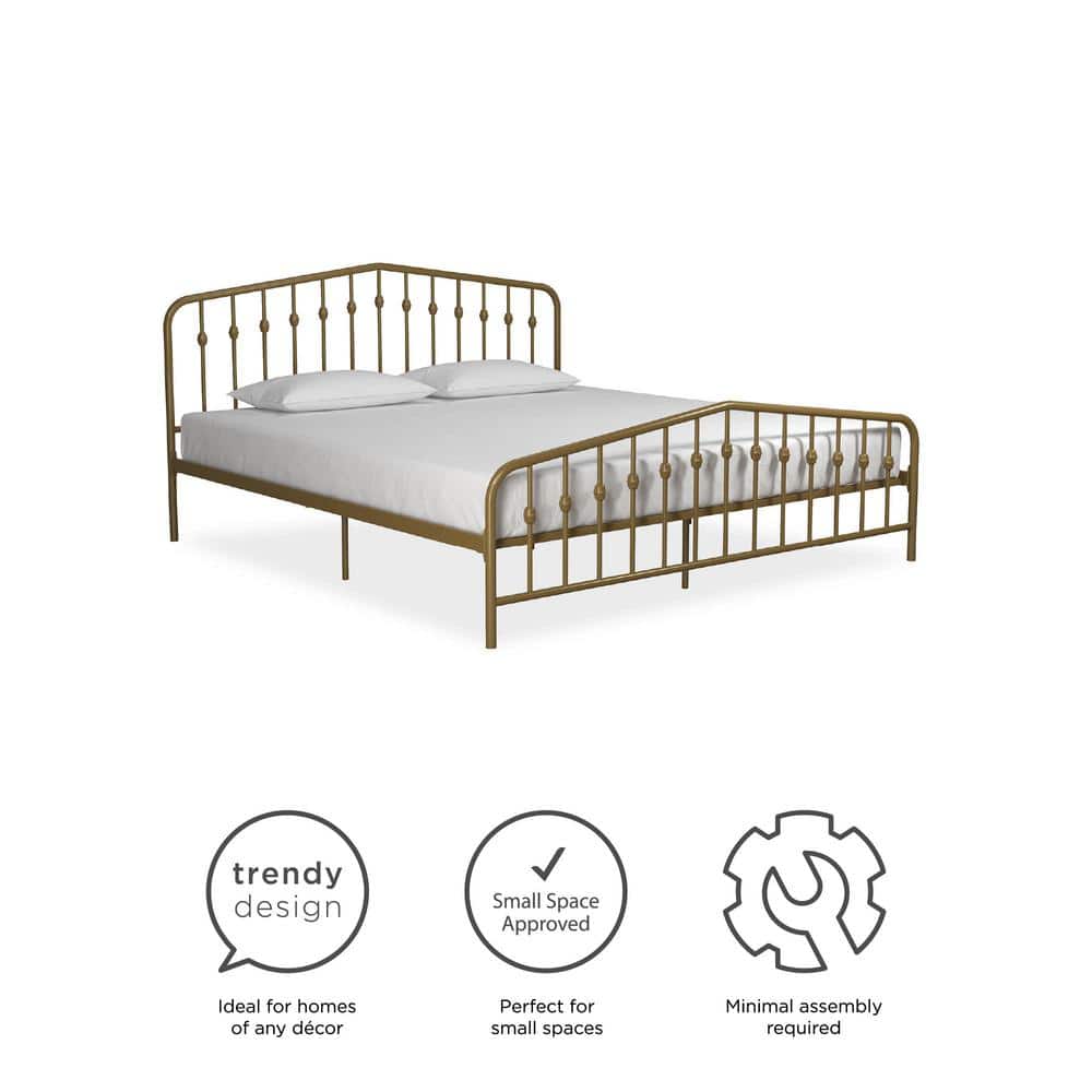 Bushwick Gold King Metal Platform Bed with Headboard