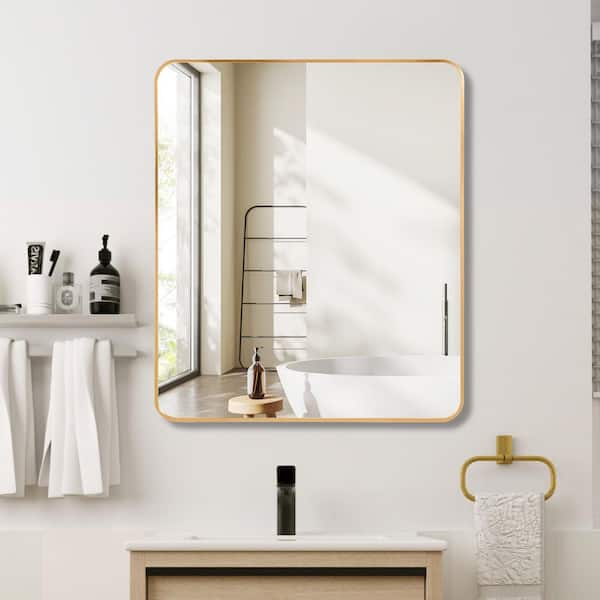 Gold 30 in. W x 36 in. H Classic Rectangle Aluminium Alloy Framed Mirror