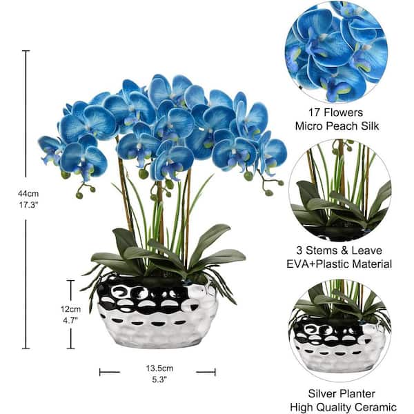 Cubilan 18 in. Blue Artificial Orchids Flowers in Pot M6GP01 - The