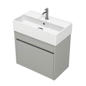 MINI 23.62 in. W x 13.39 in. D x 24.4 in. H Wall Mounted Bath Vanity in Grey Mist  with Vanity Top Basin in White