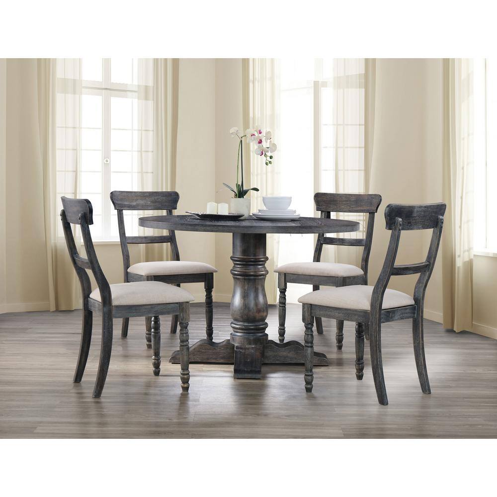 Empire Column Farmhouse Round Dining Table in Weathered Gray