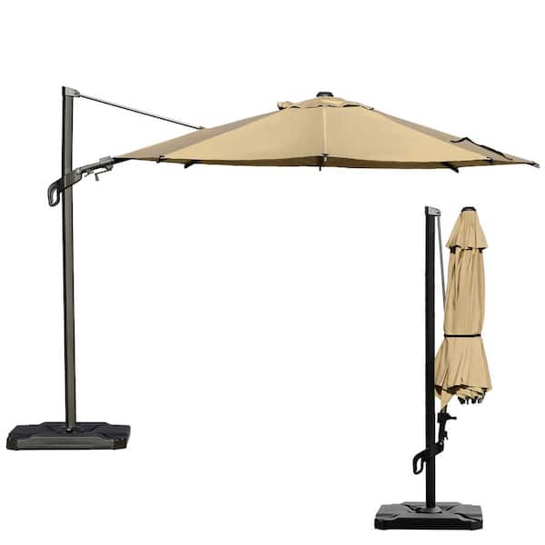 10 ft. Steel Push-Up Cantilever Patio Umbrella in Brown