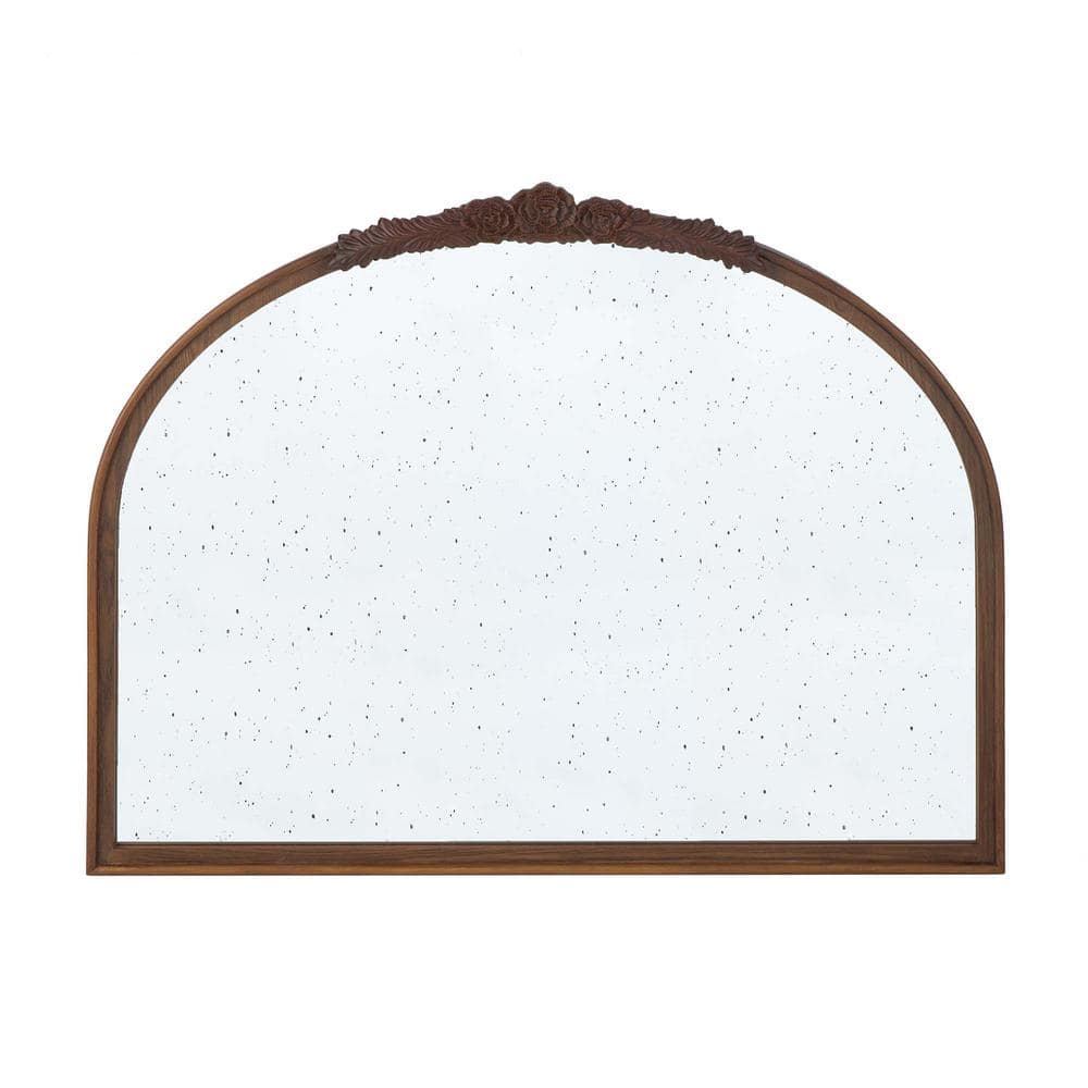 40 in. W x 30 in. H Arched Framed Brown Mirror Wood Mirror Wall Decor