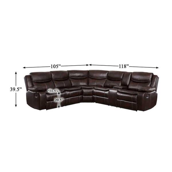 EVERGLADE HOME Austin 118 in. W Pillow Top Arm 3-Piece Faux Leather L  Shaped Sectional Sofa in Dark Brown LX-8230BRW-SC - The Home Depot