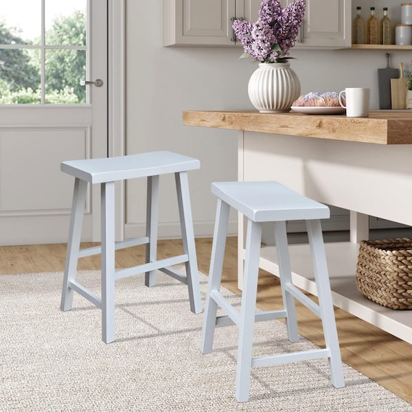 24 in. H White Saddle Seat Solid Wood Stool