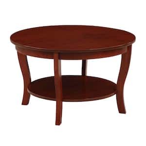 American Heritage 30 in. Mahogany Round Veneer Top Coffee Table with Shelf
