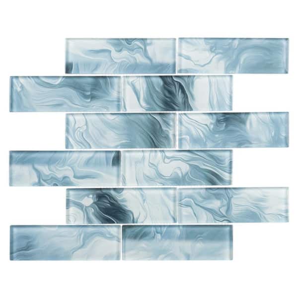ANDOVA Dunar Osan Blue 2 in. x 6 in. Brick Joint Marble Look Glossy Glass Mosaic Wall and Floor Tile (5 sq. ft./Case)