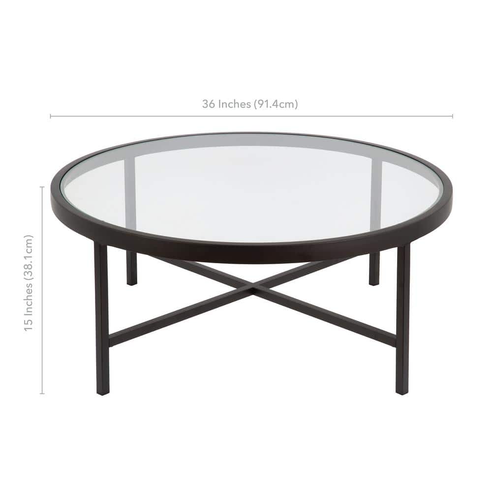Elegant 36" Round Coffee Table with Blackened Bronze Glass Top