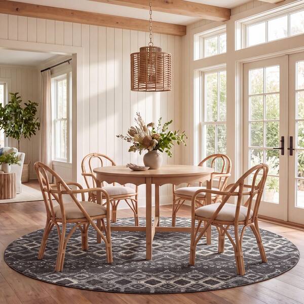 Amsterdam 8 ft. x 8 ft. Dark Gray/Light Gray Tribal Round Rug