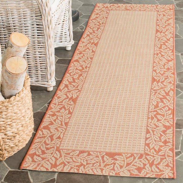 Courtyard Natural/Terra 2 ft. x 7 ft. Border Indoor/Outdoor Patio  Runner Rug