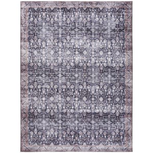 Machine Washable Brilliance Navy/Ivory 9 ft. x 12 ft. Floral Traditional Area Rug