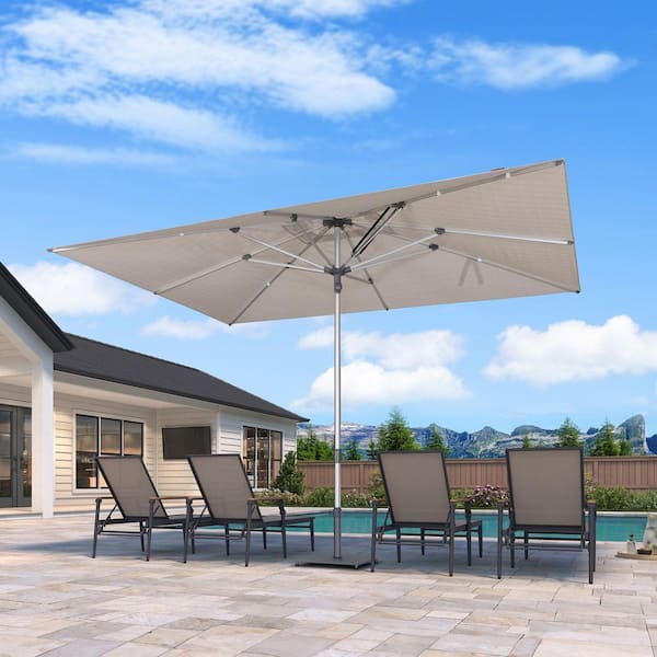 9 ft. x 12 ft. Outdoor Patio Umbrella Silver Pole Market Table Sun Umbrellas with 8-Aluminum Sturdy Ribs in Beige