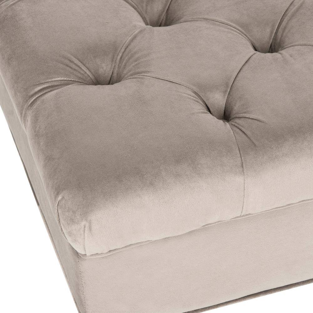Angeline Gray Tufted Cotton Ottoman with Birchwood Legs
