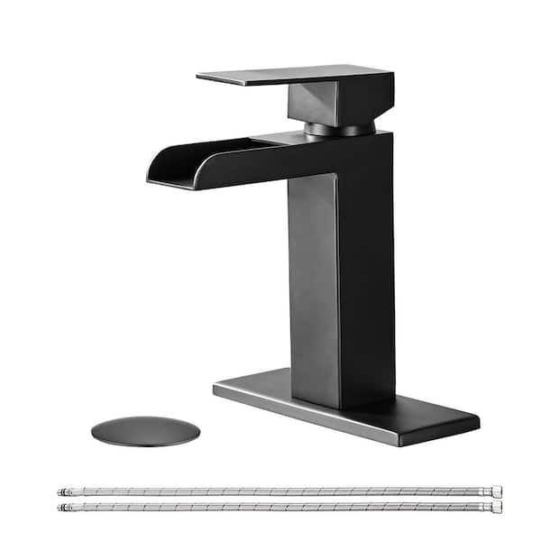 Unbranded Single Handle Single-Hole Bathroom Faucet with Pop-up Drain Assembly and Deck Plate in Matte Black