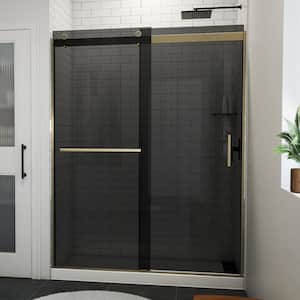Sapphire-V 60 in. W x 76 in. H Sliding Semi-Frameless Bypass Shower Door in Brushed Gold with Gray Glass