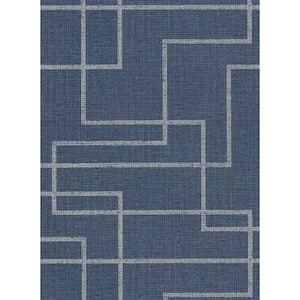 Clarendon Indigo Geometric Faux Grasscloth Indigo Wallpaper Sample