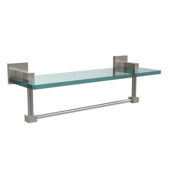 Allied Brass Montero 16 in. L x 5-1/4 in. H x 5-3/4 in. W Clear Glass Vanity Bathroom Shelf with Towel Bar in Satin Nickel
