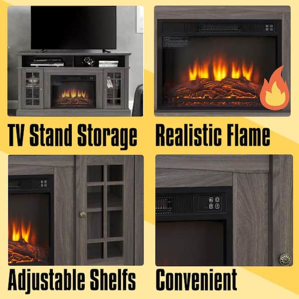 58.25 in. Freestanding Electric Fireplace TV Stand with 23 in. Electric Fireplace Insert, Storage Space, Dark Walnut