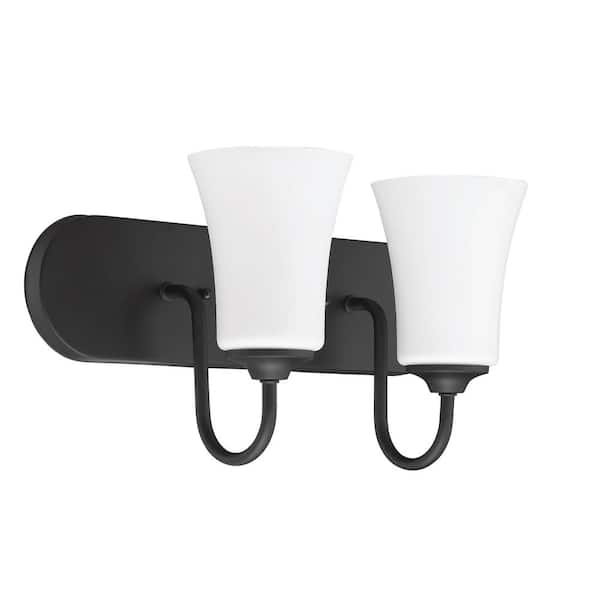Gwyneth 18 in. 2 Light Flat Black Finish Vanity Light with White Frost Glass Shade