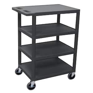 Lavex Large Black 2-Shelf Utility Cart with Flat Top, Built-In Tool  Compartment, and Oversized Wheels