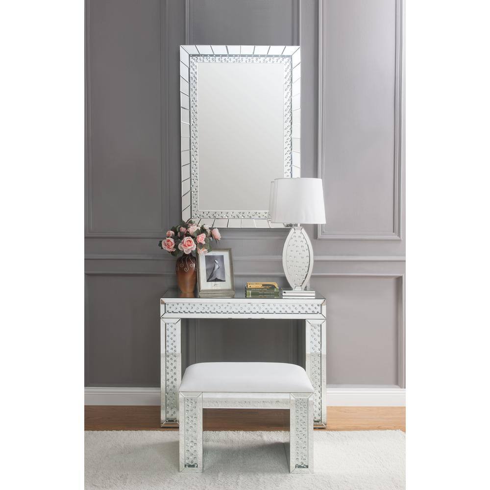 Mirrored Vanity Desk with Faux Crystal Accents