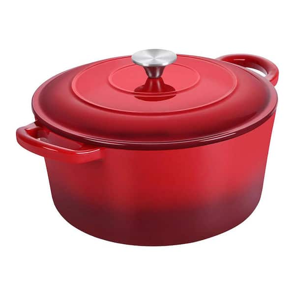 6 qt. Cast Iron Enameled Nonstick Stock Pot in Red with Lid and Dual Handles, 1 Piece