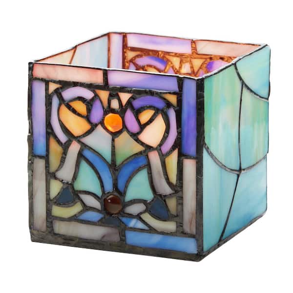 Blue Flourishes Multi-Colored Stained Glass Candle Holder