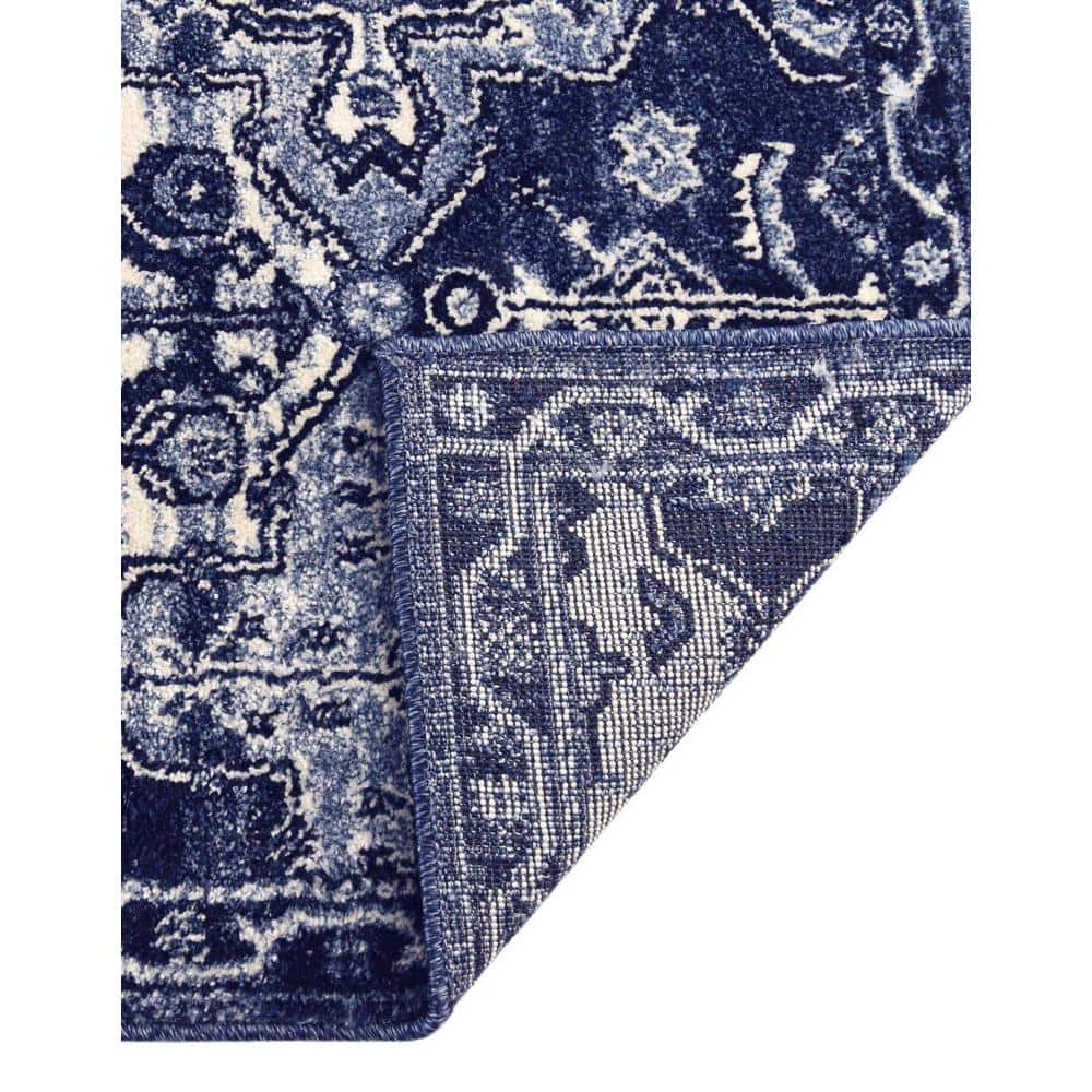 Coastal Blue Ivory Easy Care Rectangular Synthetic Rug